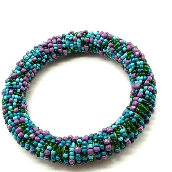 Seed Bead Roll Bangle Bracelet 7" NWOT - Picture 5 of 6